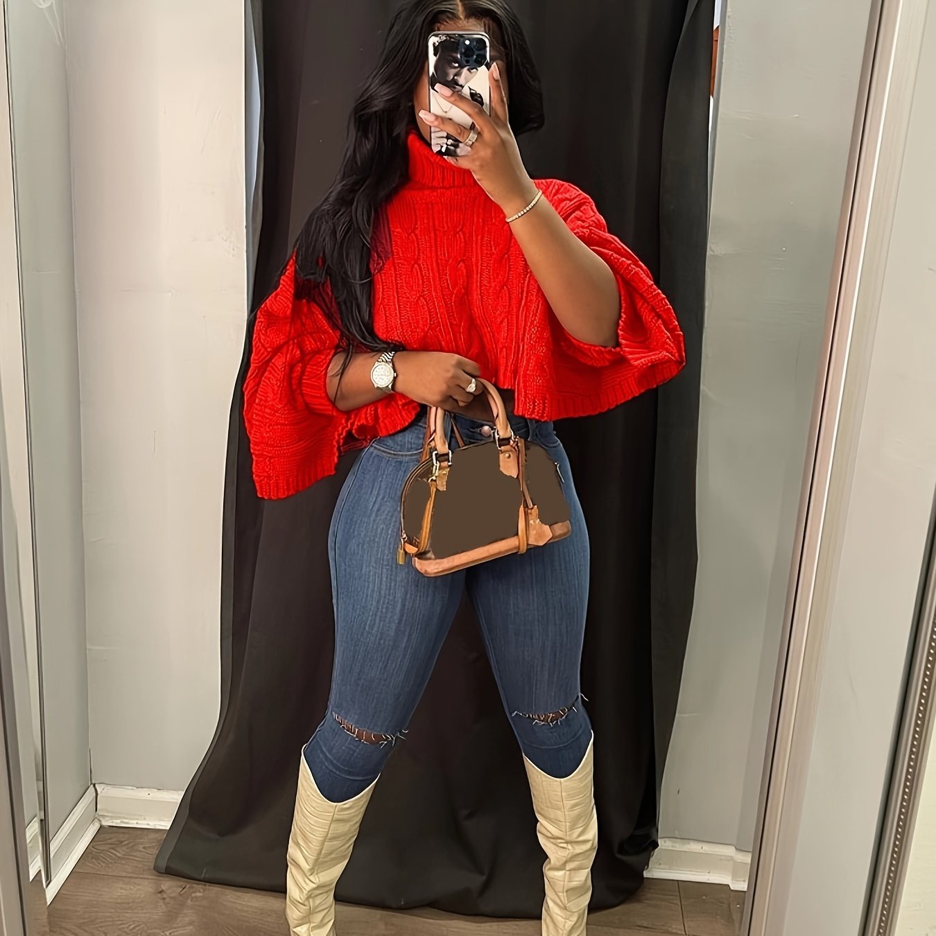 Cozy Turtleneck Cropped Sweater - Soft Knit, Loose Fit, Solid Colors - A Stylish Womens Layering Essential for Autumn/Winter