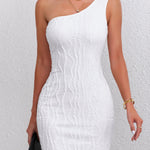 Elegant One-Shoulder Bodycon Dress - Sleeveless, Stretchy Polyester & Spandex Blend, Machine Washable - Perfect for Summer, Directed, Slim Fit