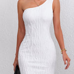 Elegant One-Shoulder Bodycon Dress - Sleeveless, Stretchy Polyester & Spandex Blend, Machine Washable - Perfect for Summer, Directed, Slim Fit