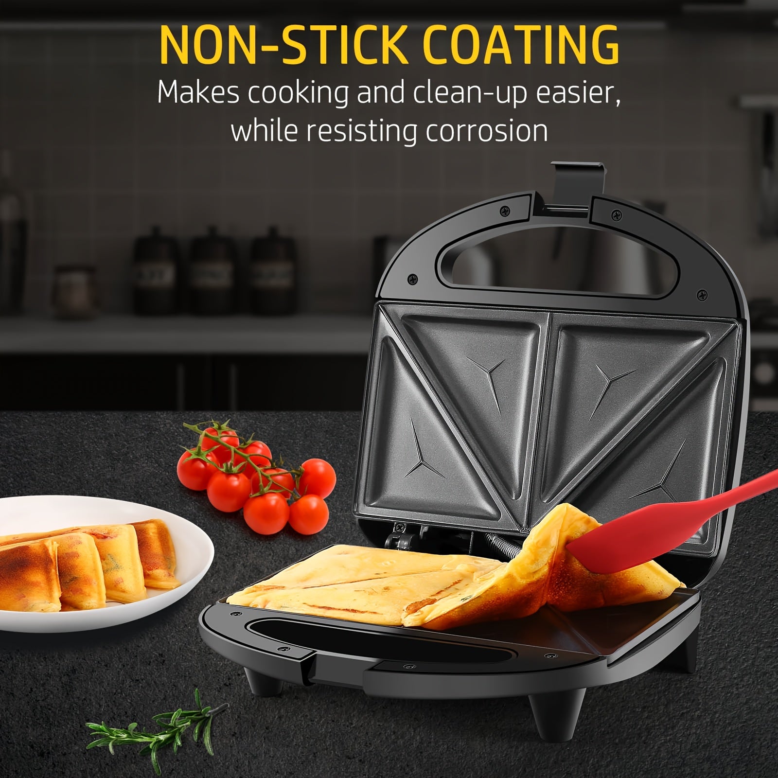 Multifunctional Sandwich Maker & Panini Press, Non-Stick Toaster With LED Indicator Lights And Cool-Touch Handle, Easy To Use And Clean, Black
