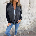 Fashion Denim Patchwork Jacket Casual Hooded Zipper Jacket Women's Clothing