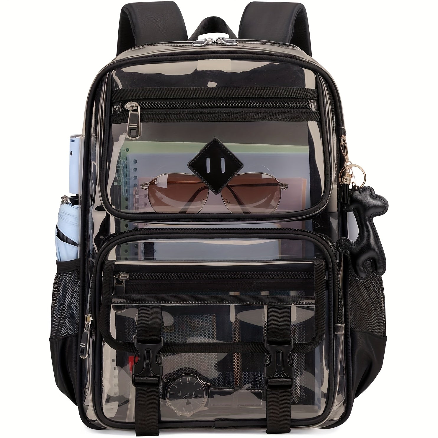 Casual Travel Men'S Backpack, 4.23gal Large Capacity, Lightweight Transparent Bag, Adjustable Shoulder Straps, Gym Approved, Outgoing Commuter Backpack, Black