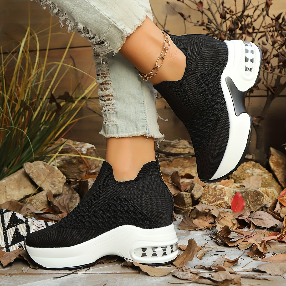 Women'S Black Slip-On Sneakers with White Midsole - Soft Sole, Non-Slip, Breathable Mesh Upper, Low Top, Casual Athletic Shoes for Spring and Fall, Casual Athletic Shoes|Slipon Sneakers|Breathable Upper, Sneakers