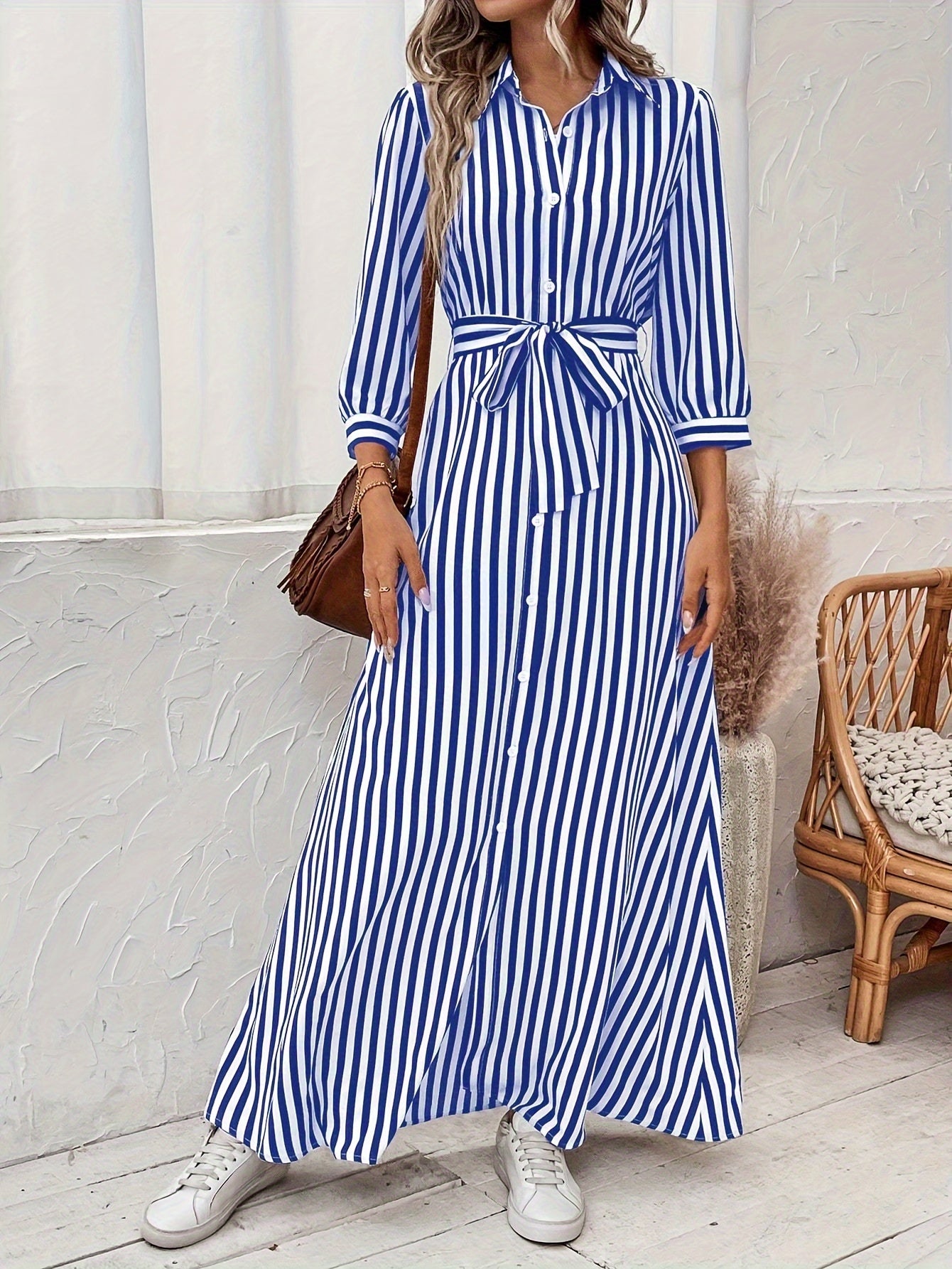 Casual Elegant Women's Striped Print Dress