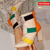 Multicolor Patchwork High-Heel Ankle Boots - Pointed Toe, Chunky Heel, Fabric Lace-Up & Back Zipper, Rubber Sole - Elegant Fashionable Short Boots for Casual Wear