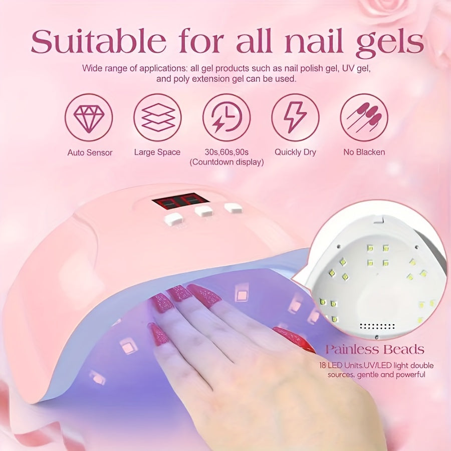 Professional 15-in-1 Stainless Steel Nail Art Tool Set - USB Powered, Hypoallergenic, DIY Kit with UV Nail Lamp, Dead Skin Remover, Finger Divider - No Gel or Powder Included, Weight >300g