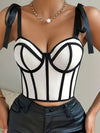 Women's Sexy Sleeveless V-Neck Crop Top with Contrast Mesh Panels & Adjustable Suspenders - High Elasticity Stretchy Fabric, Black & White Striped Design for Casual & Formal Outfits, Sexy Blouses