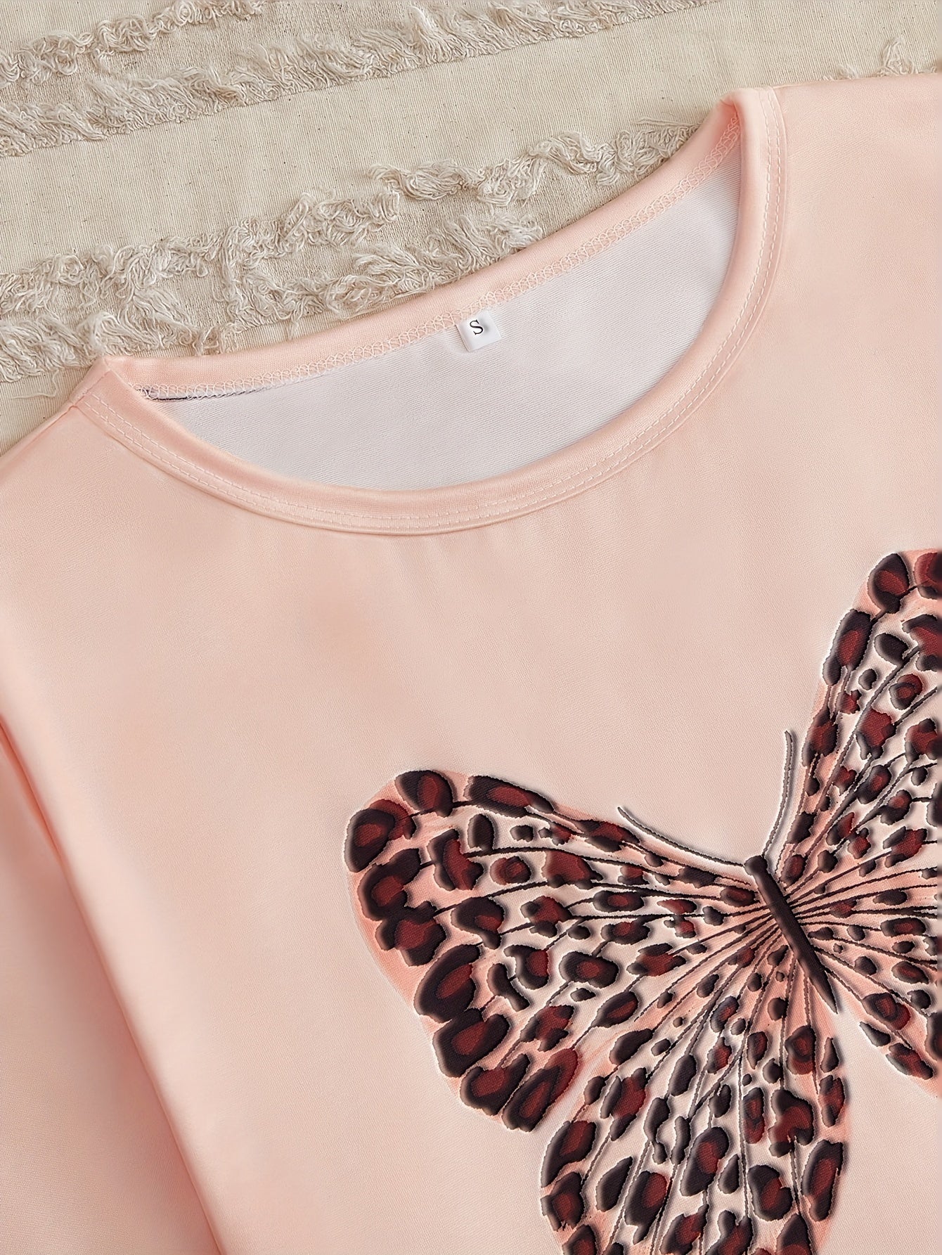 Women's Leopard Butterfly Print Casual Pajama Set, Short Sleeve Round Neck Top & Crop Cami Top & Pants & Shorts, Comfortable Relaxed Fit
