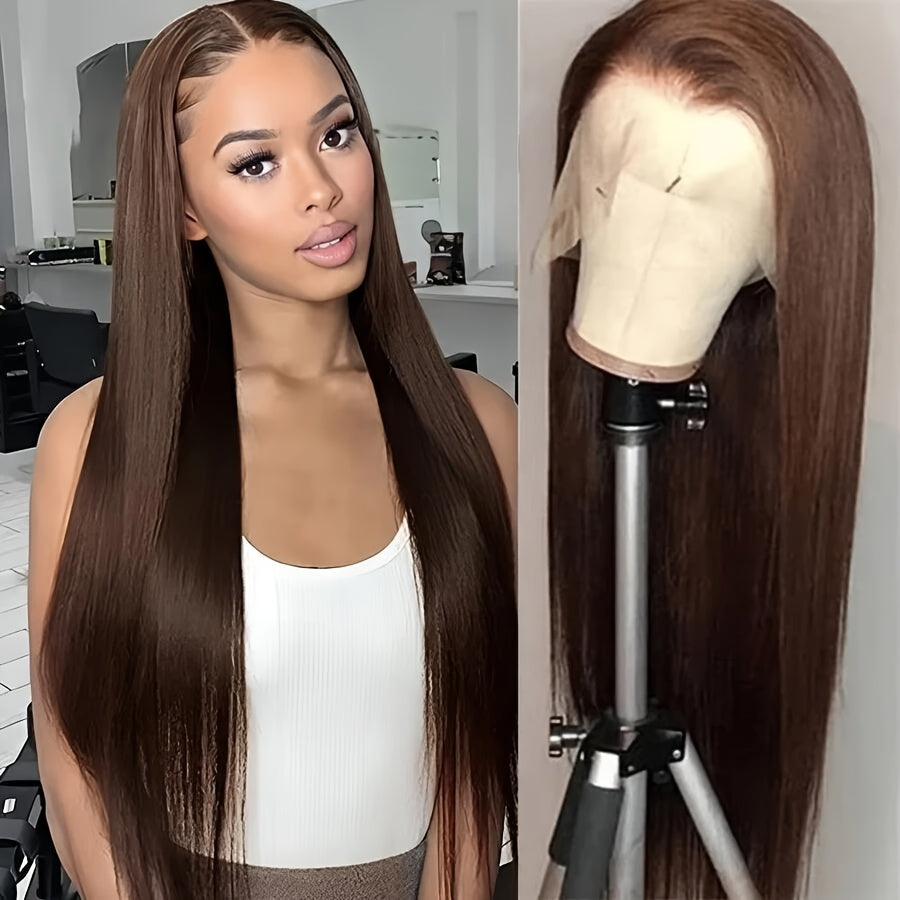 Chocolate Brown 13x6 HD Transparent Lace Front Wigs Human Hair With Baby Hair 180 Density Straight Glueless Wigs Pre Plucked Hairline 4# Brown Color