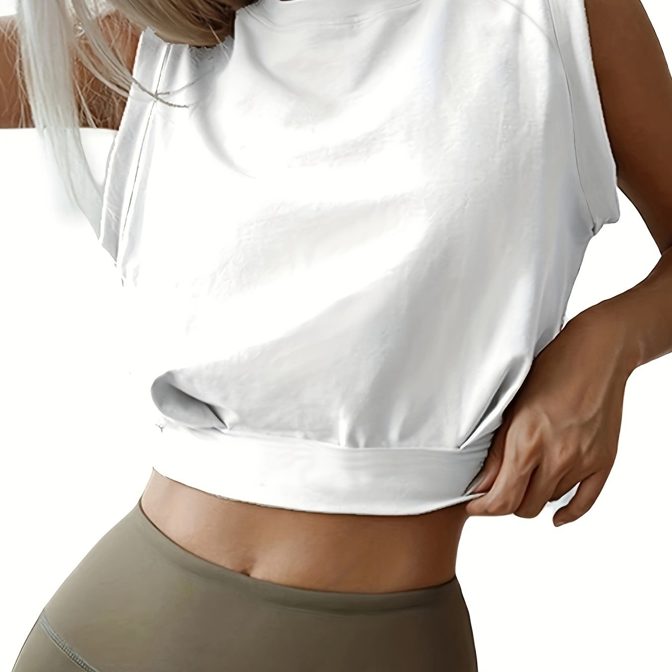 Fashion Solid Casual Sports Crop Tank Top, Round Neck Tank Top, Women's Athleisure