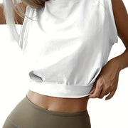 Fashion Solid Casual Sports Crop Tank Top, Round Neck Tank Top, Women's Athleisure