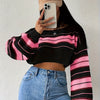 [Boat Neck Striped Pullover] Striped Boat Neck Pullover Sweater, Elegant Lantern Sleeve Drop Shoulder Crop Sweater, Women's Clothing