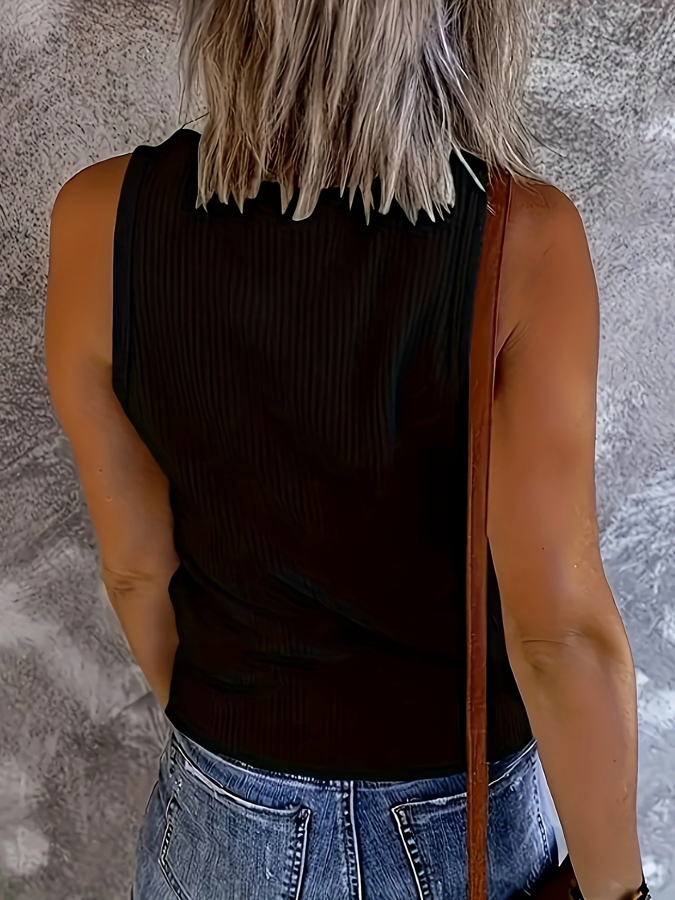 Women'S Fashionable Ribbed Zip-Up Tank Top - Elegant Solid Color, Crew Neck, Regular Length, Spring/Summer/Fall Style, Casual Wear, Casual Wear Top|Zipper Detail|Ribbed Texture