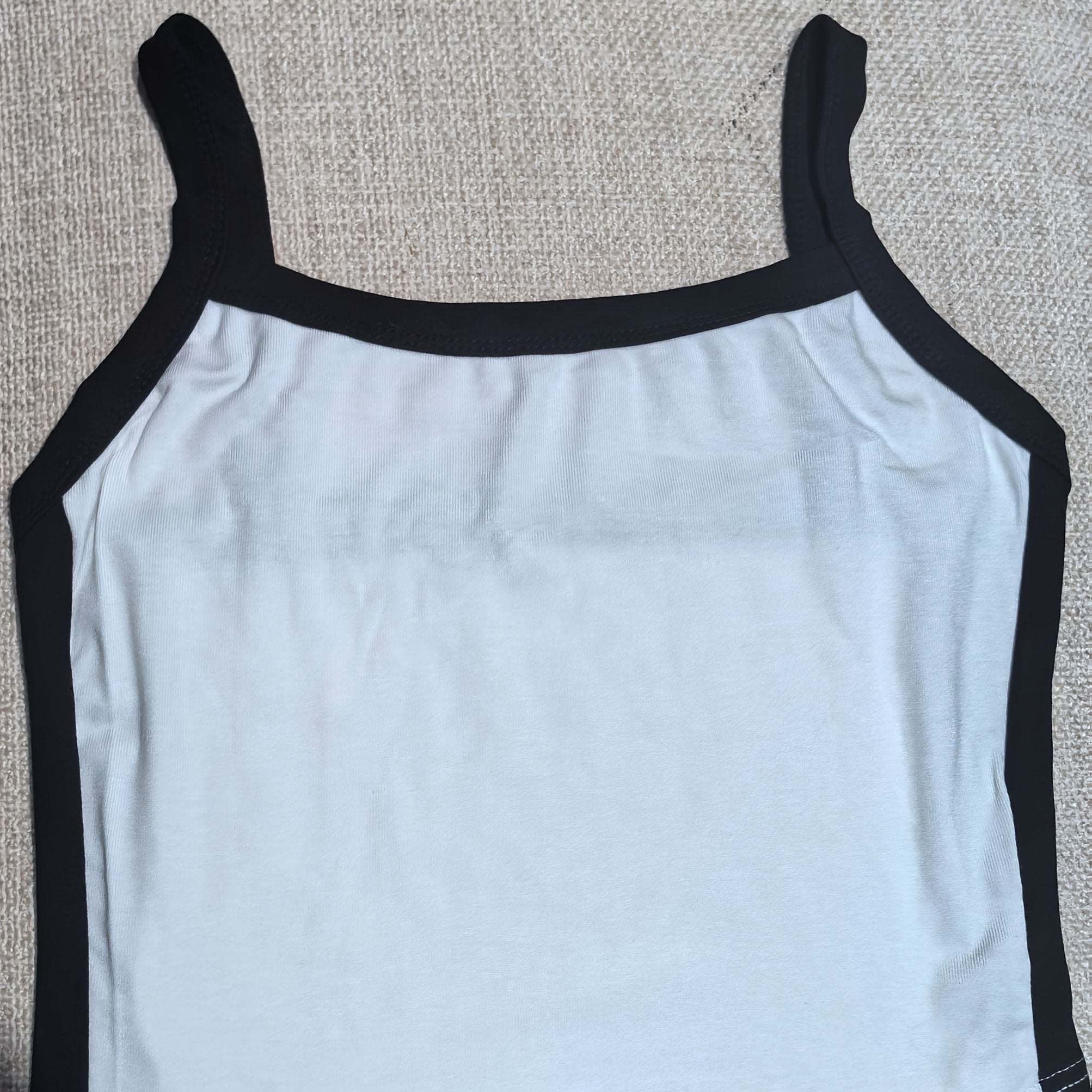 Women'S High-Stretch Ribbed Contrast Color Cami Top - Sexy Sleeveless V-Neck with Strappy Design, Brown & White Two-Tone, Perfect for Summer Outfits, Beachwear Essential | Vneck Design | Knitted Textur