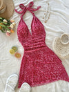 Women's Summer Sleeveless V-Neck Leopard Print Dress - Lightweight Semi-Sheer Ruffled Hem, Machine Washable Stretchy Spaghetti Strap Casual to Evening Outfit