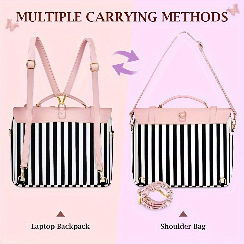 Laptop Case Briefcase for Women, 15.6 Inch Convertible Laptop Briefcase Backpack with Bow, Cute Kawaii Computer Messenger Crossbody Laptop Tote Bag Carrying Case for College Work Travel 3-in-1, Valentine's Day Gift, Valentine