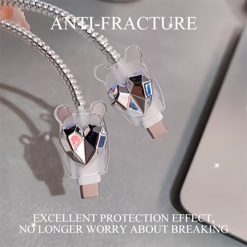 5pcs Sparkling Diamond Butterfly iPhone Charging Protector Set, Luxury for iPhone13/12/11 Charger Winder 18/20W Fast Charging Head Anti-Breakage Winder, Boyfriend/Girlfriend Gift