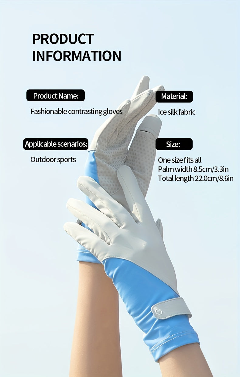 Ice Sliky Fiber Fabric Women's Breathable Thin Summer Outdoor Ice Feel Cycling Anti-Slip Fingerless Touchscreen Gloves