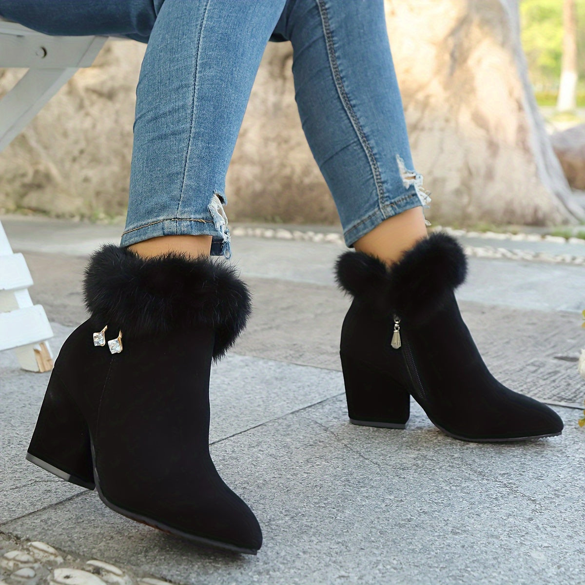 [Autumn Women's Boots] 2024 Autumn And Winter New Women's Short Boots - High Heels, Pointed Toes, Plush Lining, Low-Top Design, Casual And Stylish, Versatile And Comfortable, Elegant
