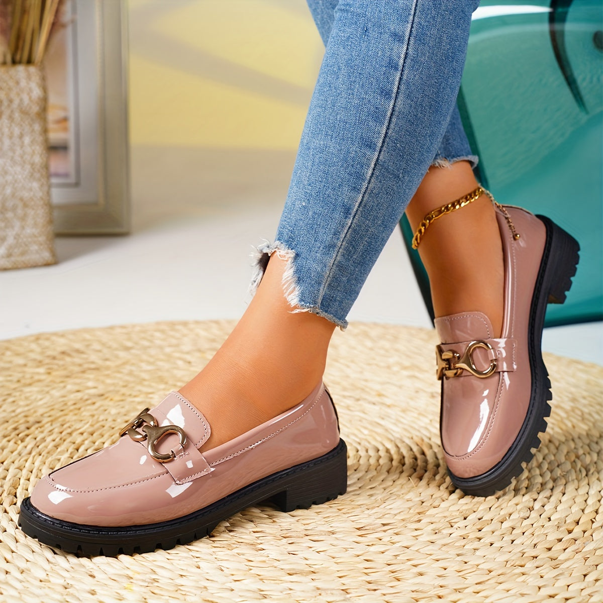 Elegant Solid Color Penny Loafers for Women - Classic British Style Slip-On Casual Shoes with Plain Toe, Water-Resistant Man-Made Upper, Fabric Insole, and Durable Rubber Sole - All-Season Footwear