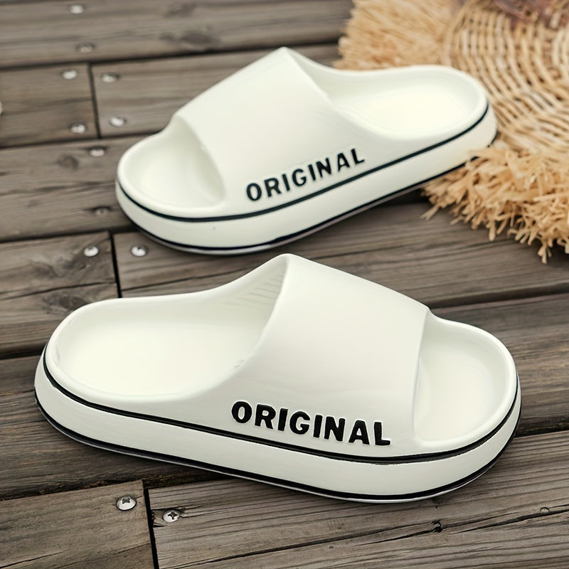 Letter Print EVA Pillow Slides – Lightweight Non-Slip Shower & Beach Slippers for Women, Soft Sole Indoor/Outdoor Comfort