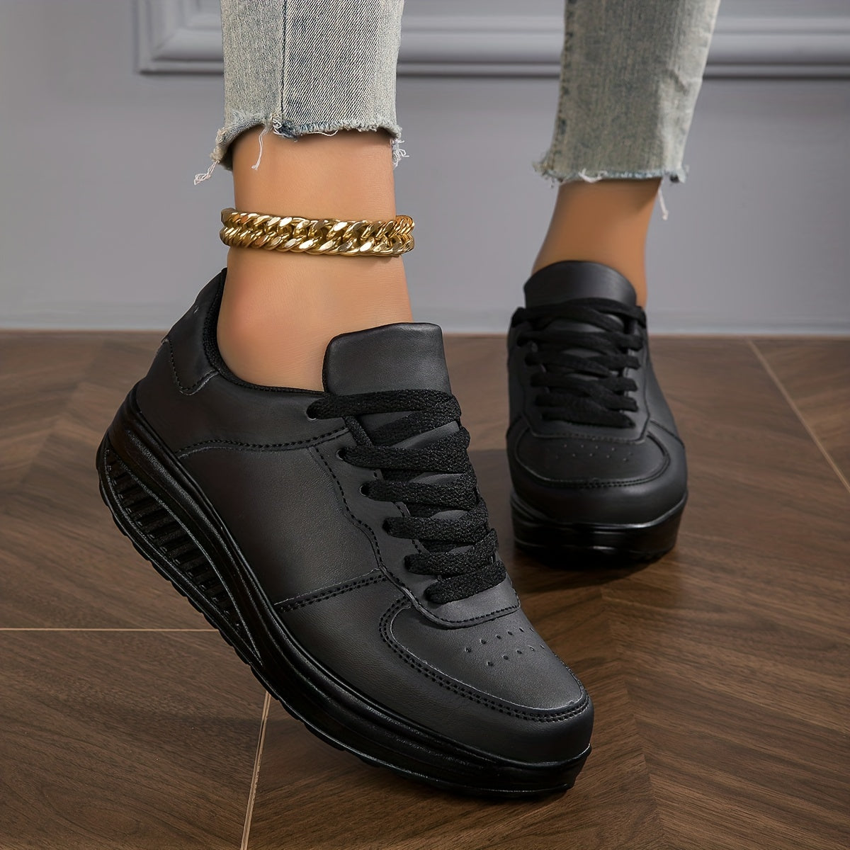 Women's Fashionable Rocker Sneakers - Breathable, Non-Slip Thick Sole Casual Shoes in Brown with White Sole Accents, Lace-Up Low Tops, Stain-Resistant, All-Season Wear