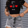 Sexy Letter Print Crop Top - Casual Sports Tee for Women, Breathable Polyester, Non-See-Through, Summer Wear