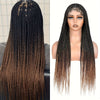 28" Knotless Braided Wigs for Women Box Braids Lace Frontal Wig with Full Double Lace Front Braid Wig Blended Ombre Brown Hand Braid Wigs