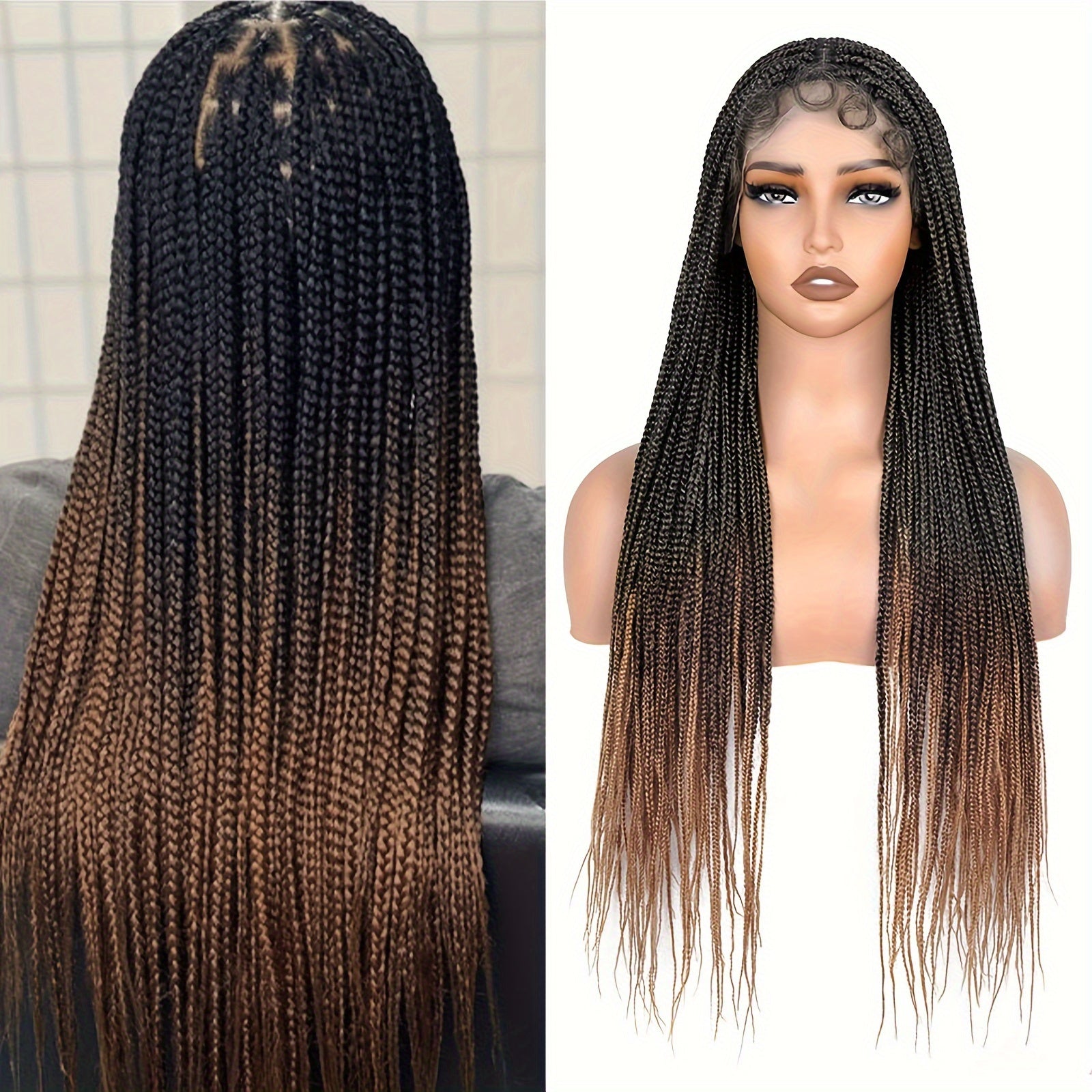 28-Inch Light Brown Lace Front Wigs with, Featuring 360° HD Technology And Knotless Braids, Designed for Women.