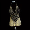 Elegant Golden-Tone Fringe Body Chain with Sparkling Bra Detail - Sexy Aluminum Alloy Party & Festival Accessory, Perfect for Nightclubs and Streetwear Fashion