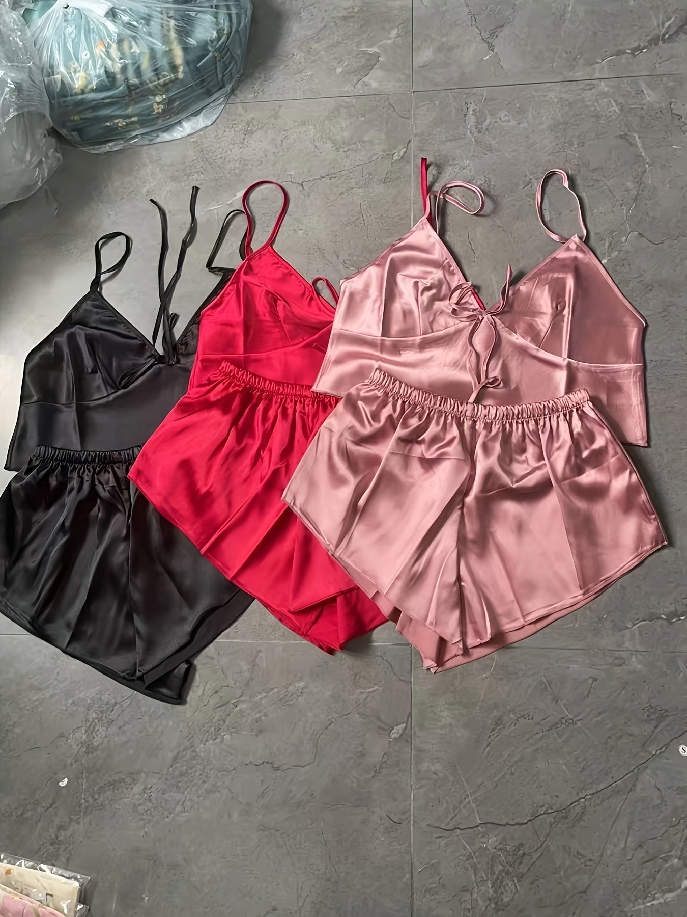6pcs Pajama Set Four Seasons Simulation Fashion Sexy Suspender Top and Shorts Pajamas for Women