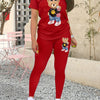 Casual Teddy Bear Print Two-piece, Crew Neck Short Sleeve T-shirt & Skinny Leggings Outfits, Women's Clothing