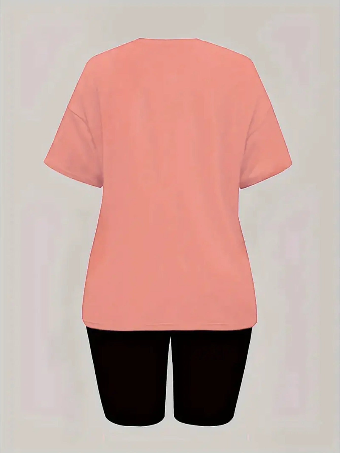 Women's casual cartoon print, polyester knit T-shirt and shorts leggings set, crewneck short sleeves, regular fit, all seasons