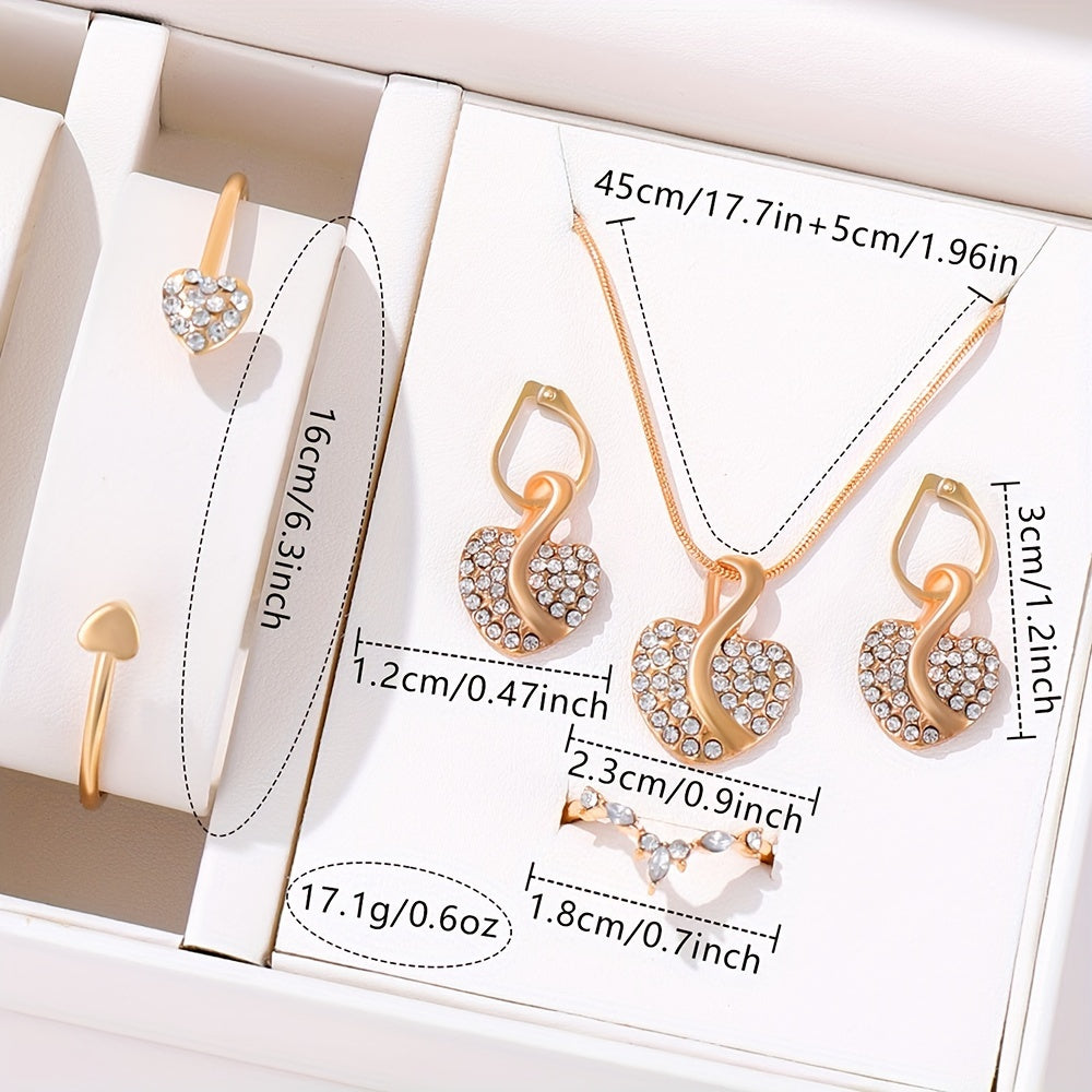 6pcs/set Women's Luxury Rhinestone Quartz Watch Shiny Golden Fashion Analog Wrist Watch & Jewelry Set, Gift For Mom Her