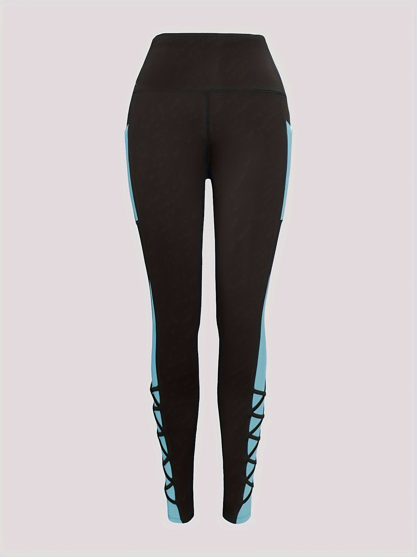 Casual Women's Pocket Contrast Color Stitching Cross Strap Comfortable Elastic Waist All-match Skinny Yoga Leggings