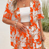 Women'S Tropical Print Sleeveless Kimono & Shorts Set - Vibrant Floral & Fish Design, White & Orange, Perfect for Spring/Summer, Beach Attire|Tropical Print|Shorts