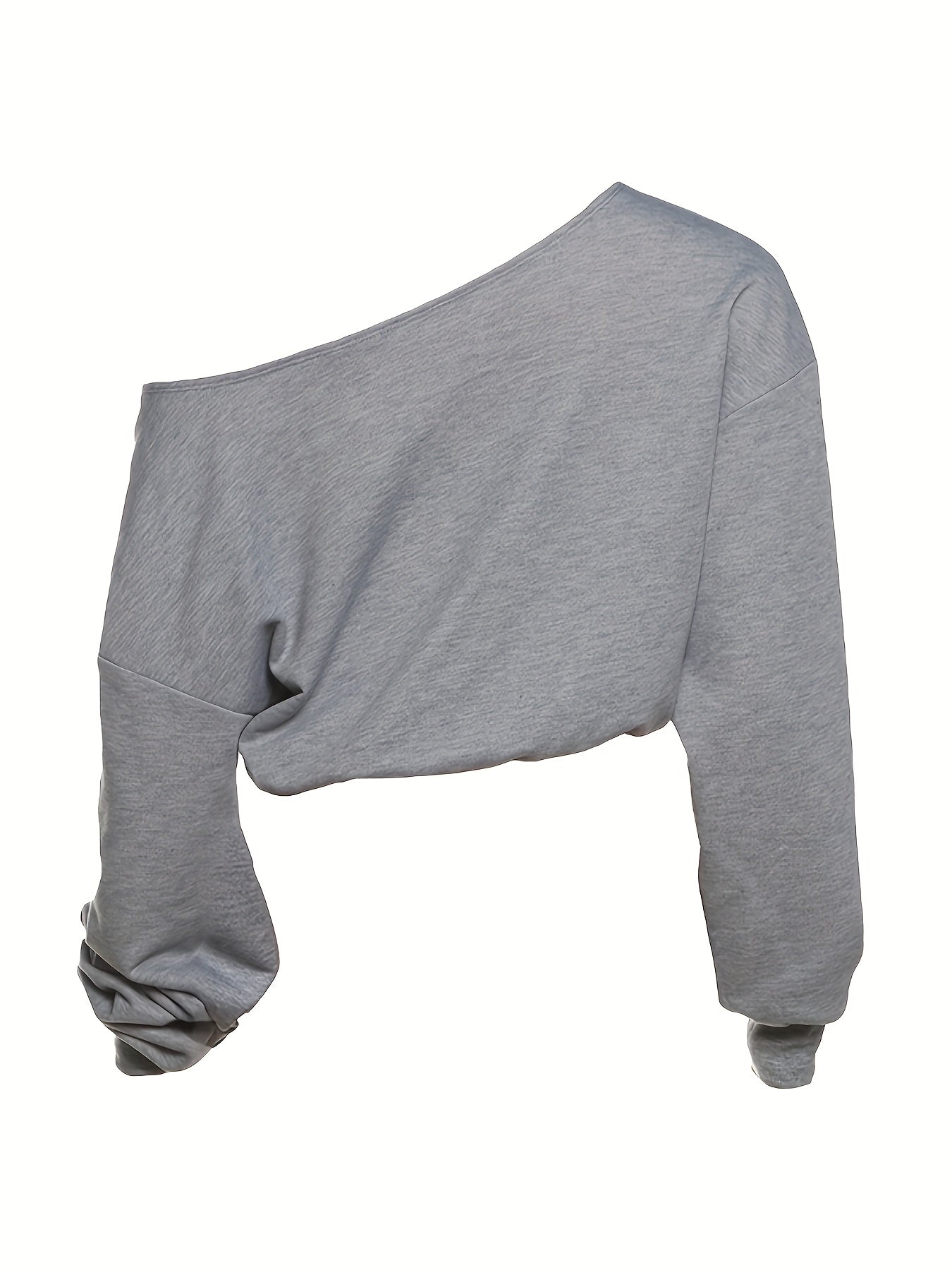 Trendy American Street Style Off-the-Shoulder Crop Top with Bold Letter Print - Long Sleeve, Light Grey, Machine Washable, Perfect for Spring, Summer, and Fall, Casual Streetwear | Crop Top Style | Soft Fabric Top