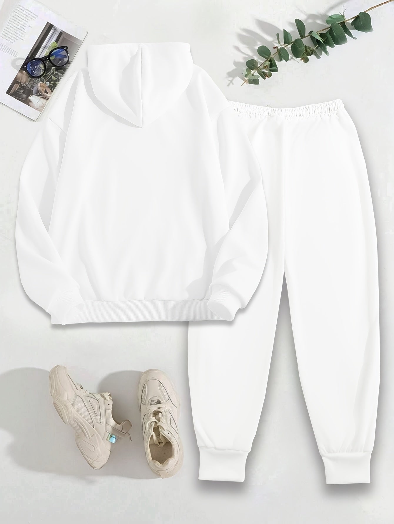 1 Set Women'S Casual Polyester Two-Piece, Fall/Winter Knit Fabric Hoodie with Pocket & Drawstring Pants, Letter Print "Perfectly Imperfect" Design