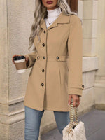 Elegant Single-breasted Woolen Coat Buttons Lapel Mid-length Jacket Temperament Commuter Outwear Clothing For Women