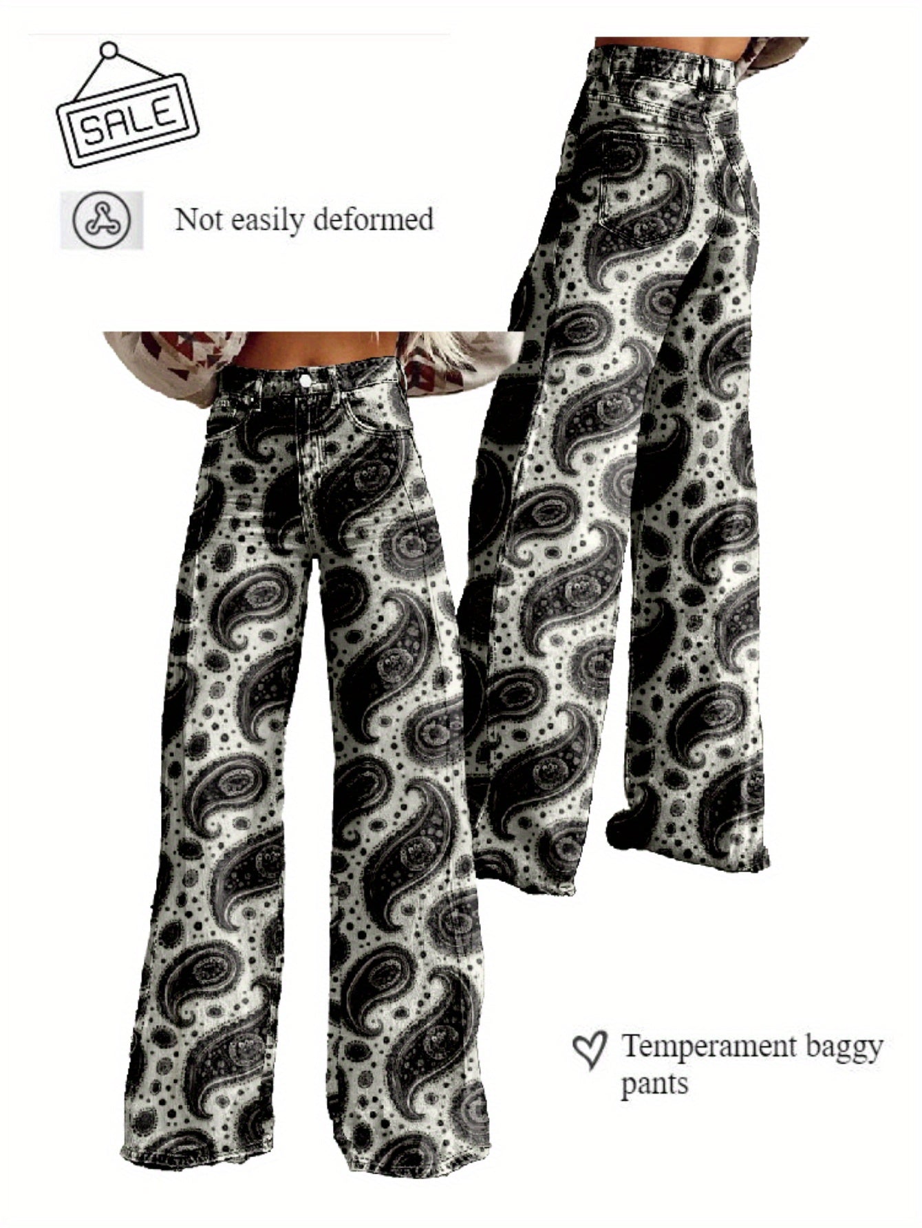 3D Printed Imitation Jeans Wide Leg Versatile Flared High Waisted Women'S Baggy Pants Abstract Geometry Element A Line Hanging Feel Casual Comfortable Loose Floor Length Pants Spring Autumn Polyester Y2K