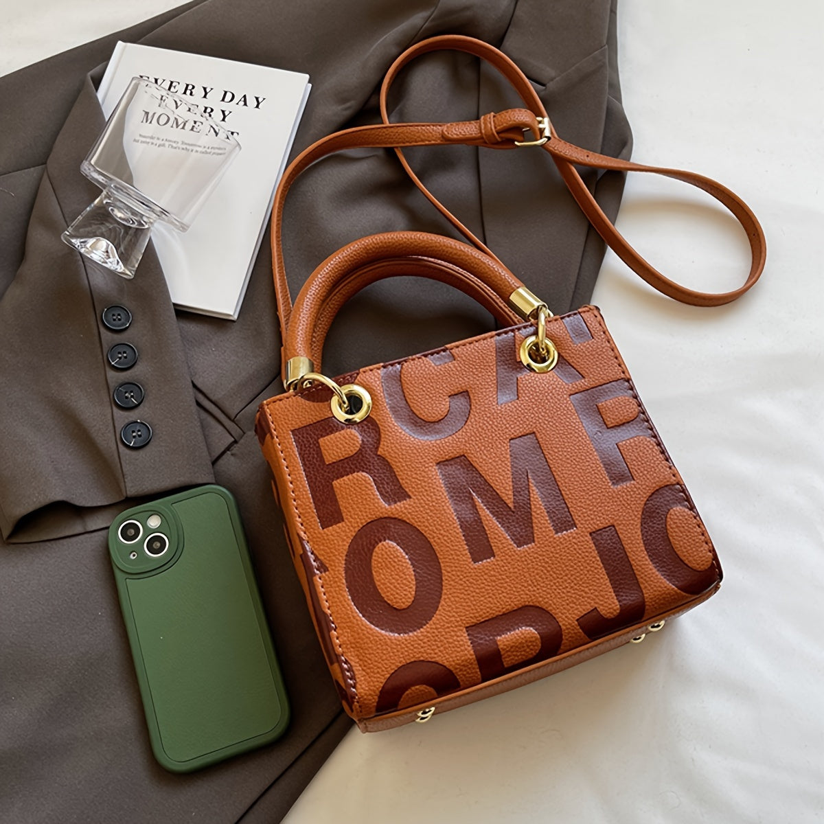 Fashionable Handbag with Alphabets Embossed Print, Crossbody & Shoulder Bag for Shopping, Parties, and Outings