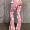 Polyester Spandex Blend Flare Leg Pants - Galaxy Moon Sun Print - Young Style for Adult Women - Spring/Fall Season