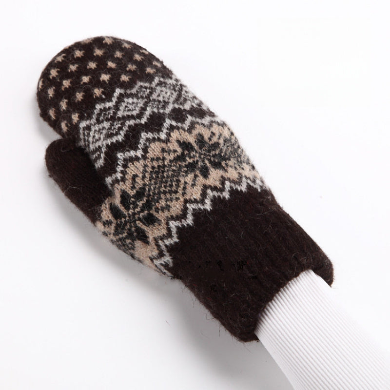 1 Pair Winter Gloves, Double-Layer Thick Warm Knit Mittens with Geometric Pattern, Acrylic 90% Nylon 10% Elasticity, Touchscreen Compatible for Outdoor Sports, Cycling, Skiing - Hand Washable, Winter Clothes