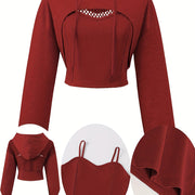 2pcs Y2K Solid Color American Hoodie & Vest Set Sweet Fashionable Tops for Spring/Summer/Autumn 2024 Salt Style Streetwear Casual
