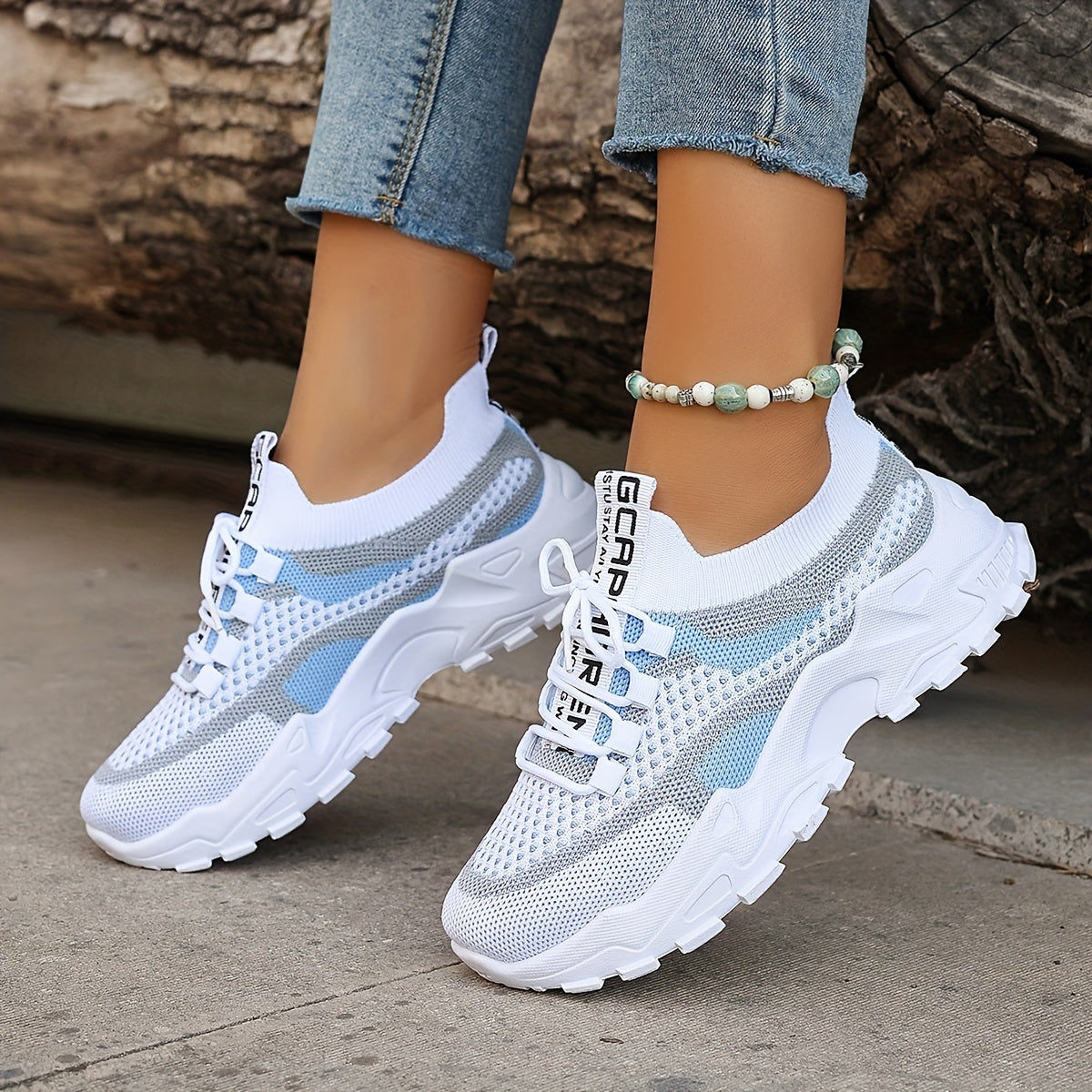 Women's Breathable Colorblock Knitted Sneakers - Stylish Low Top Running Trainers, Comfy Outdoor Sports Shoes, Plus Size