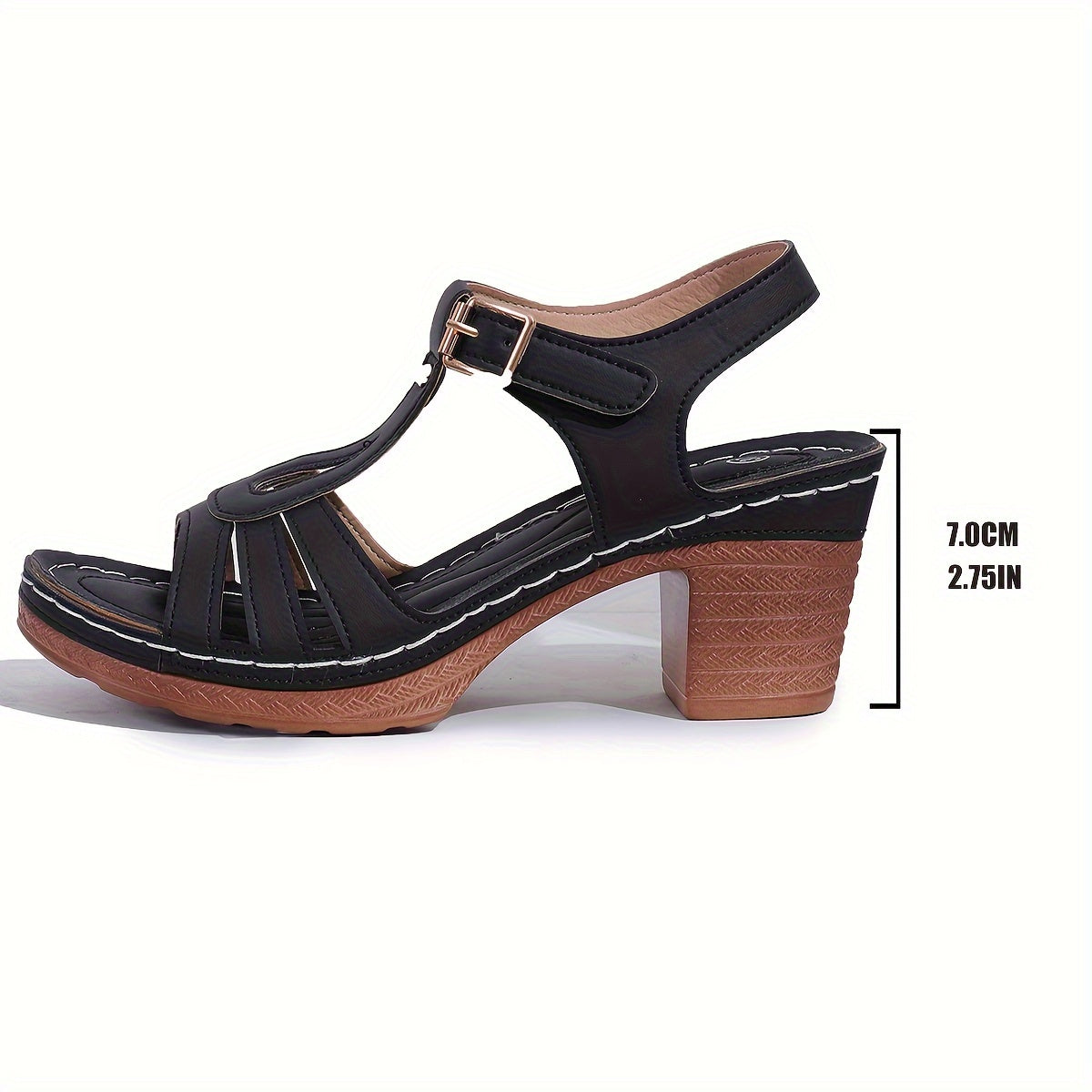 Elegant Plus-Size Women's High Heel Sandals - Black Peep Toe with Chunky Heels, Faux Cover Ankle Suspender Dress Shoes, Summer Fashion, Stiletto Heels
