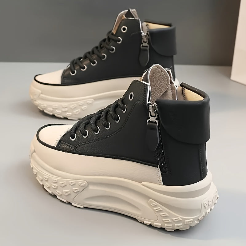 Women's Fashion High-Top Sneakers with Side Zipper - Comfortable, Lightweight Platform Skate Shoes, All-Season Cushioned Support