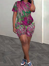 Women's Tie-dye Print Casual Top T-shirt and Tight Shorts Set Two-piece