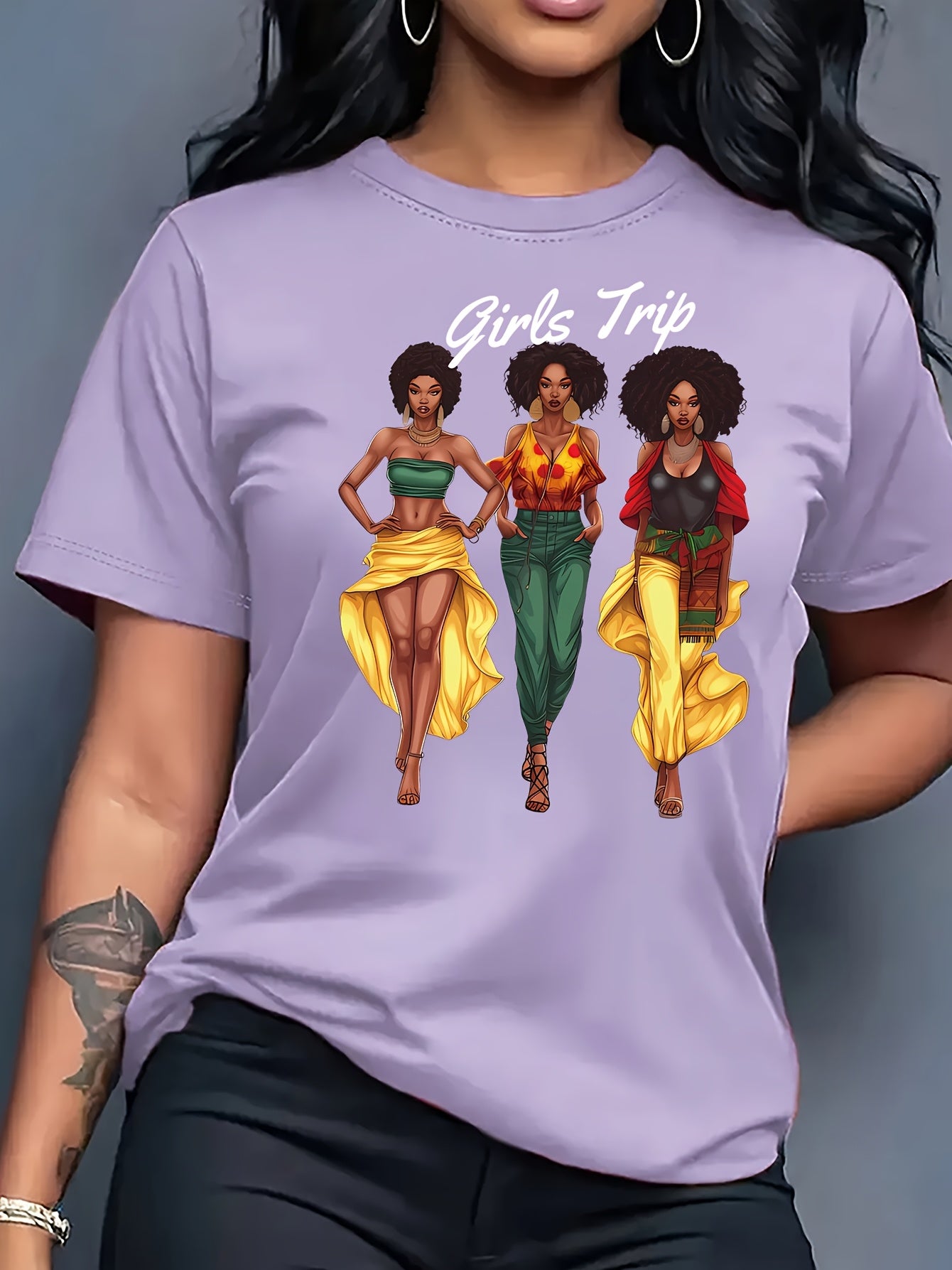 Women'S " Trip" Graphic T-Shirt - Casual Red Crew Neck Short Sleeve Top with Vibrant Floral Design, Perfect for Spring & Summer, Casual Wear|Vibrant Print|Comfortable Fit