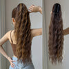 YUSULAXI Women'S 28-Inch Brown Wavy Ponytail Extension, High Temperature Fiber Clip-In Tailpiece, Synthetic Hairpiece for Ladies